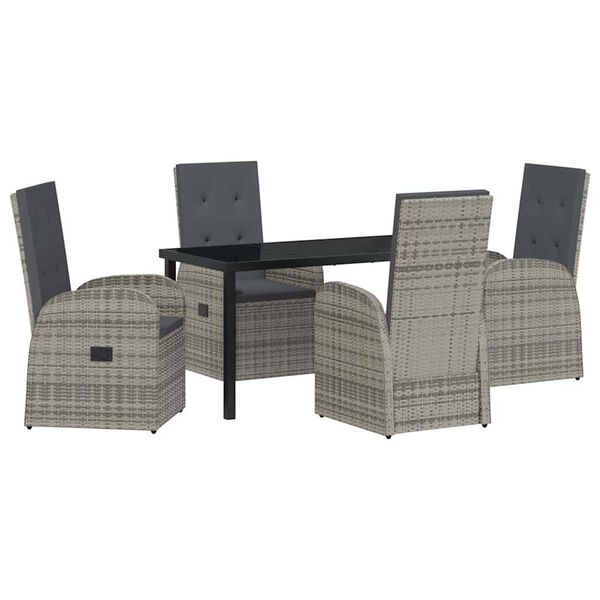 vidaXL Garden Dining Set with Cushion 5 pcs Grey Poly Rattan