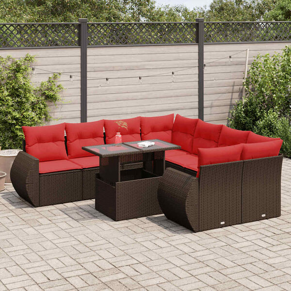 vidaXL 9 Piece Garden Sofa Set with Cushions Brown Poly Rattan Acacia
