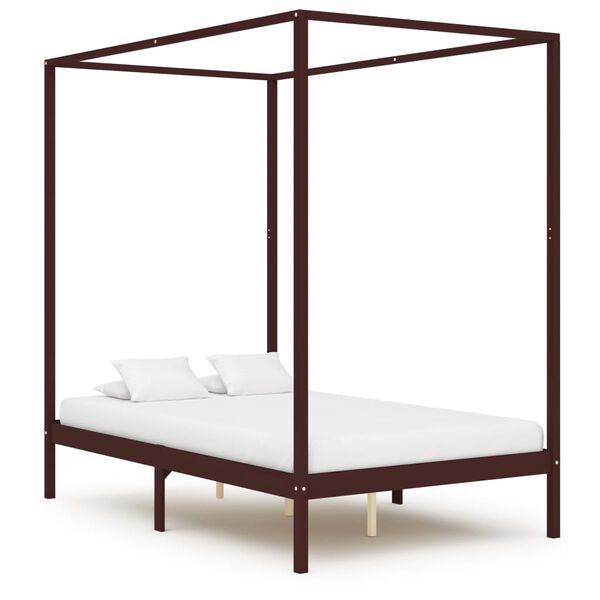 vidaXL Canopy Bed Frame without Mattress Dark Brown Pine Wood 140x200 cm (283271+2x321988)