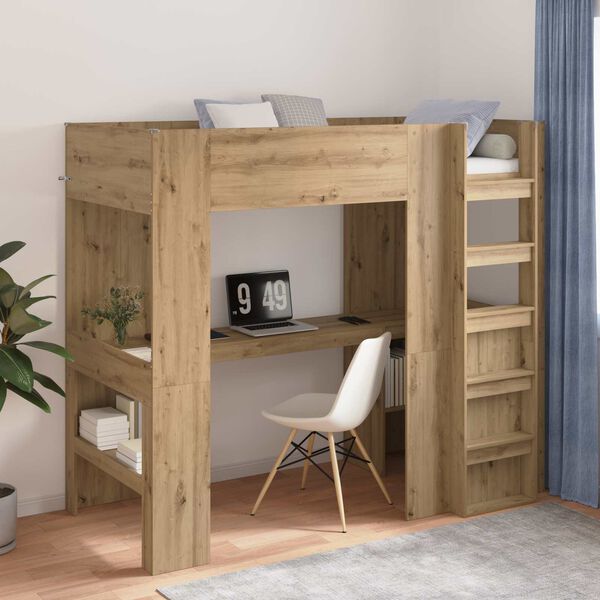 vidaXL Loft Bed Frame with Desk with Storage Artisan Oak 90 x 190 cm