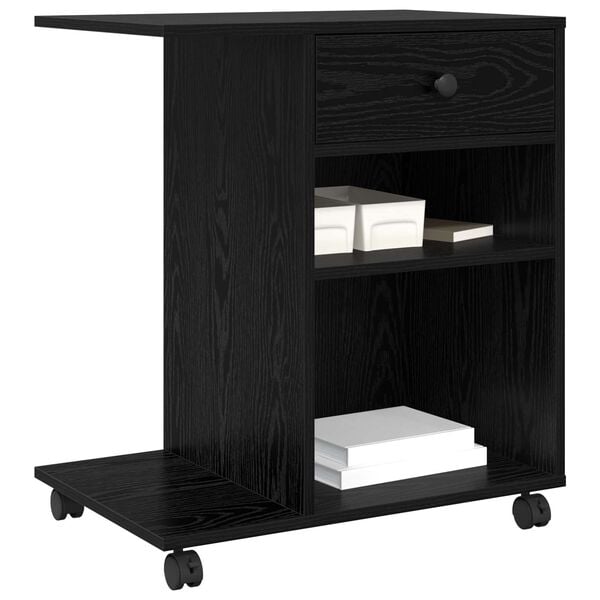 vidaXL Printer Stand Plain Black Oak 60 x 40 x 68.5 cm Engineered Wood