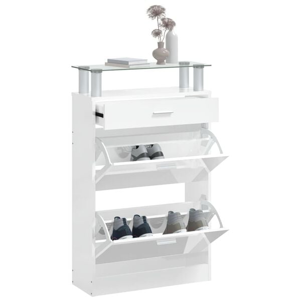 vidaXL Shoe Cabinet High Gloss White 63x24x104 cm Engineered Wood