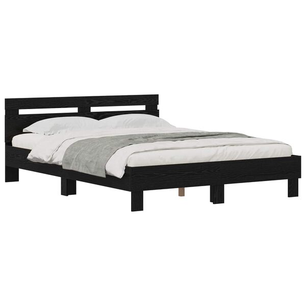 vidaXL Bed Frame with Headboard Black Oak 160 x 200 cm Engineered Wood
