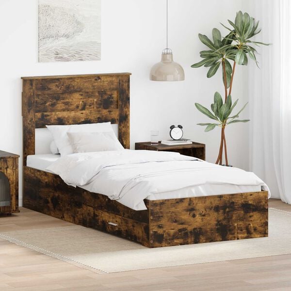 vidaXL Bed Frame Smoked Oak and Silver 75 x 190 cm Engineered Wood