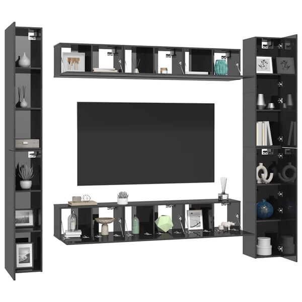 vidaXL 6 Piece TV Cabinet Set High Gloss Grey Engineered Wood