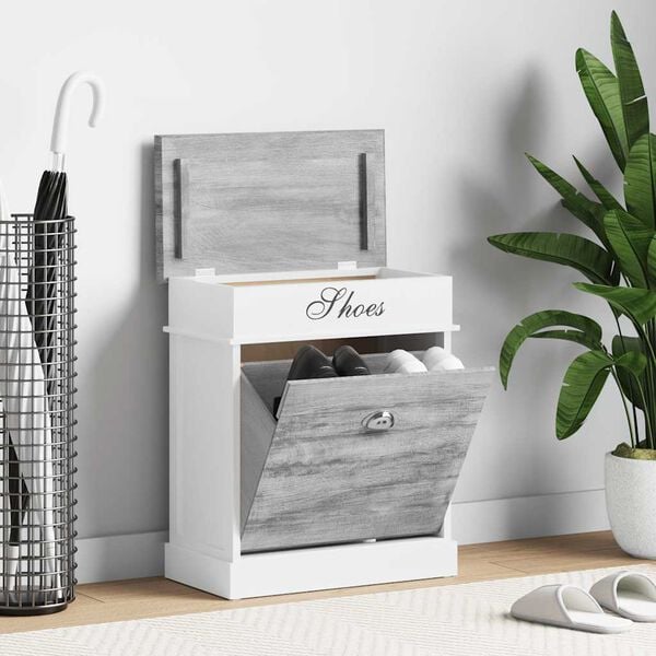 vidaXL Shoe Cabinet Grey 50x28x58 cm Paulownia Wood