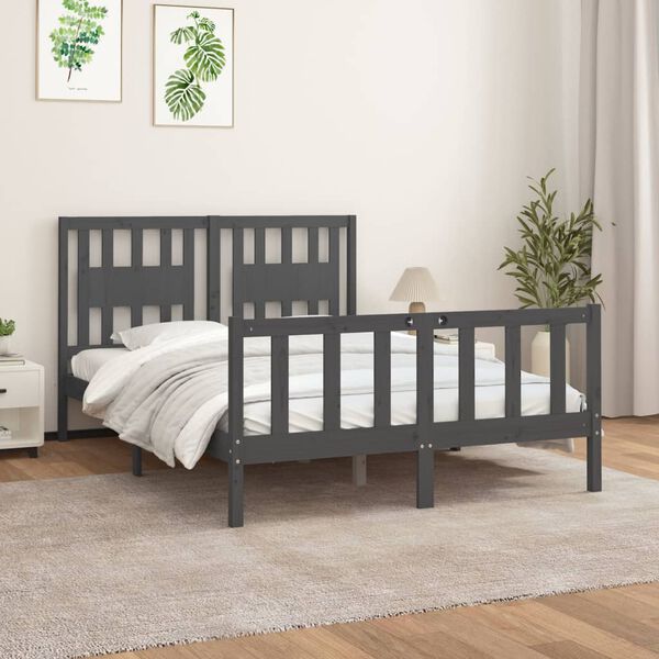 vidaXL Bed Frame without Mattress Grey Solid Wood Pine 140x200 cm