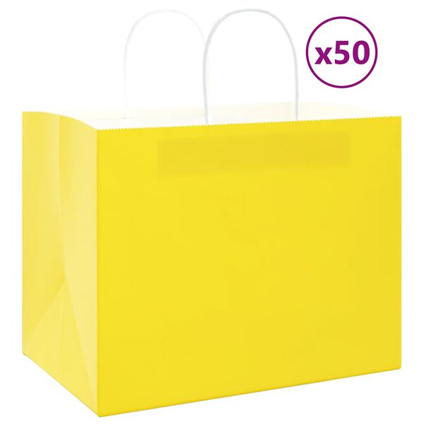 vidaXL Paper Bags 50 pcs with Handles Yellow 32x22x24 cm