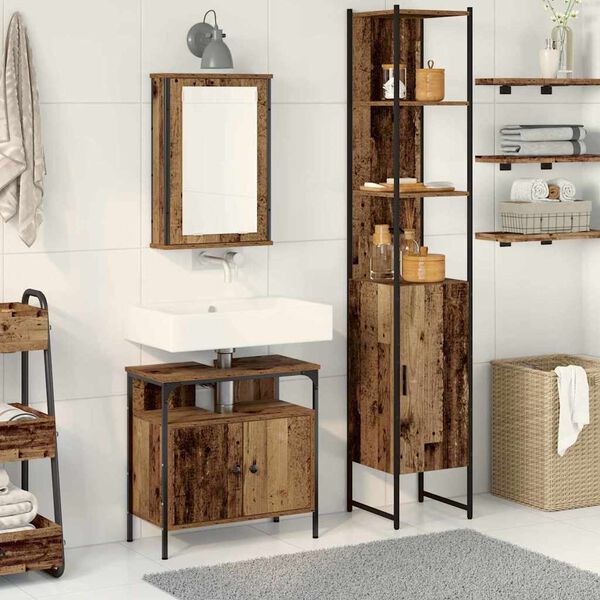 vidaXL Bathroom Furniture Set with Door 3 pcs Old wood Engineered wood