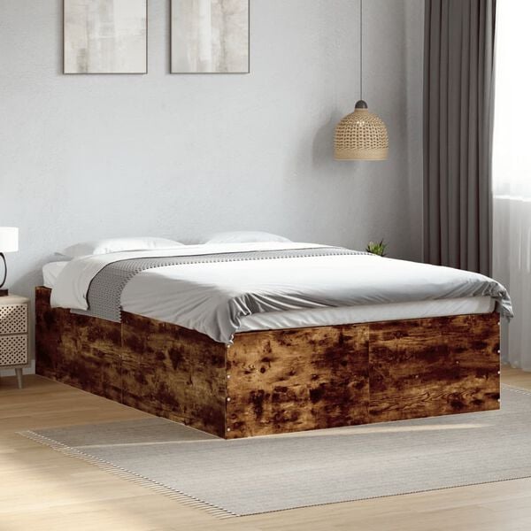 vidaXL Bed Frame without Mattress Smoked Oak 135x190 cm Double