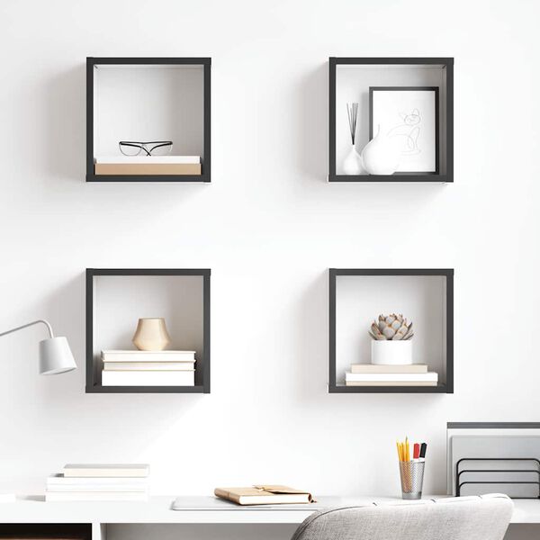 vidaXL Wall Cube Shelves 4 pcs High Gloss Grey 26x15x26 cm
