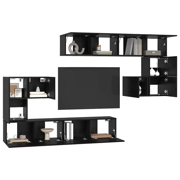 vidaXL TV Units Wall-mounted 4 pcs Black Oak Engineered wood
