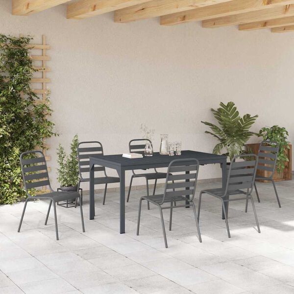 vidaXL Garden Dining Set 7 pcs Anthracite Powder-coated Steel
