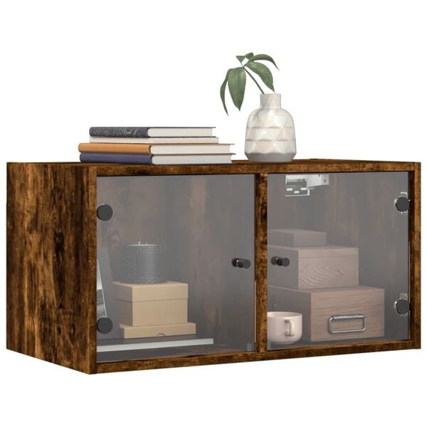 vidaXL Wall Cabinet with Glass Doors Smoked Oak 68.5x37x35 cm