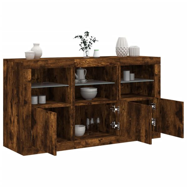 vidaXL Sideboard with LED Lights Smoked Oak 123x37x67 cm