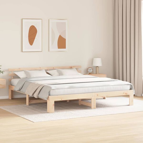 vidaXL Bed Frame with Headboard Natural 180 x 200 cm Solid Pine Wood