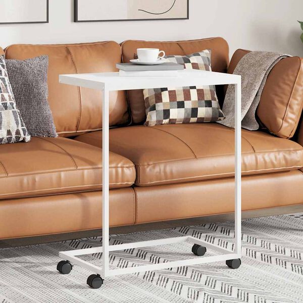 vidaXL Side Table with Wheels White 55x35x70 cm Engineered Wood