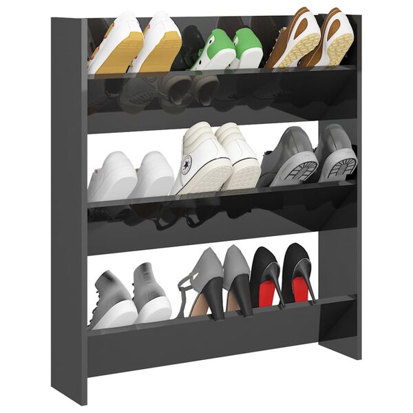 vidaXL Wall Shoe Cabinet High Gloss Grey 80x18x90 cm Engineered Wood