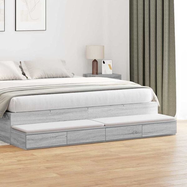 vidaXL Bed Drawers Grey Sonoma 180 x 36.5 x 16.5 cm Engineered Wood