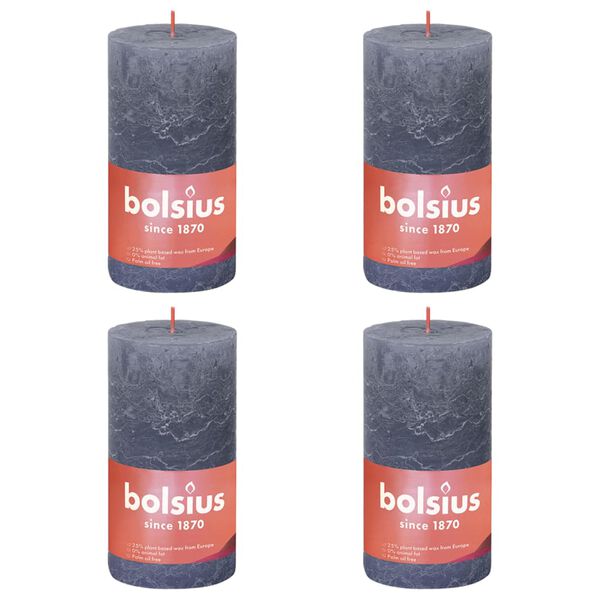 Bolsius Rustic Pillar Candles Shine 4 pcs 130x68 mm Twilight Blue