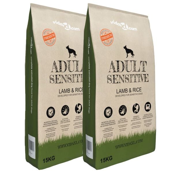 vidaXL Premium Dry Dog Food Adult Sensitive Lamb & Rice 2 pcs 30 kg