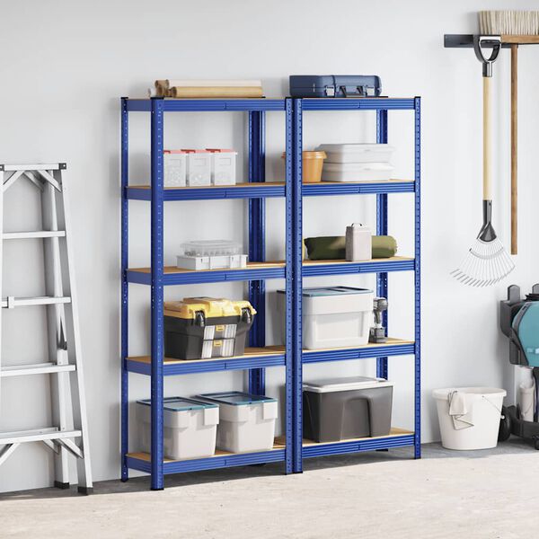 vidaXL 5-Layer Storage Shelves 2 pcs Blue Steel&Engineered Wood