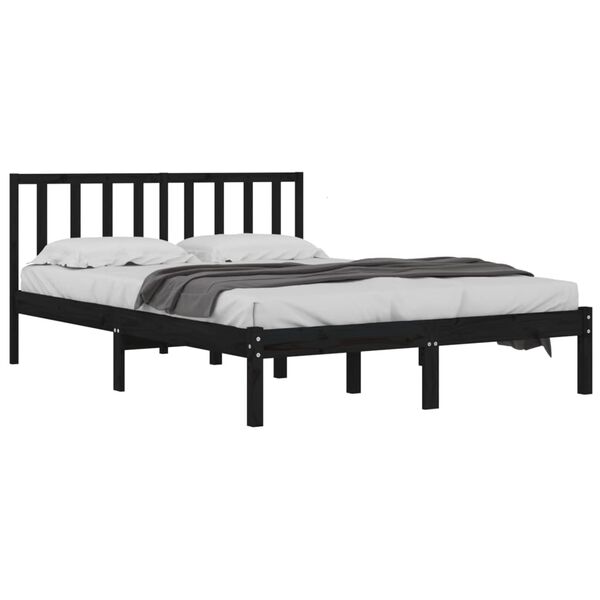 vidaXL Bed Frame without Mattress Black Solid Wood Pine