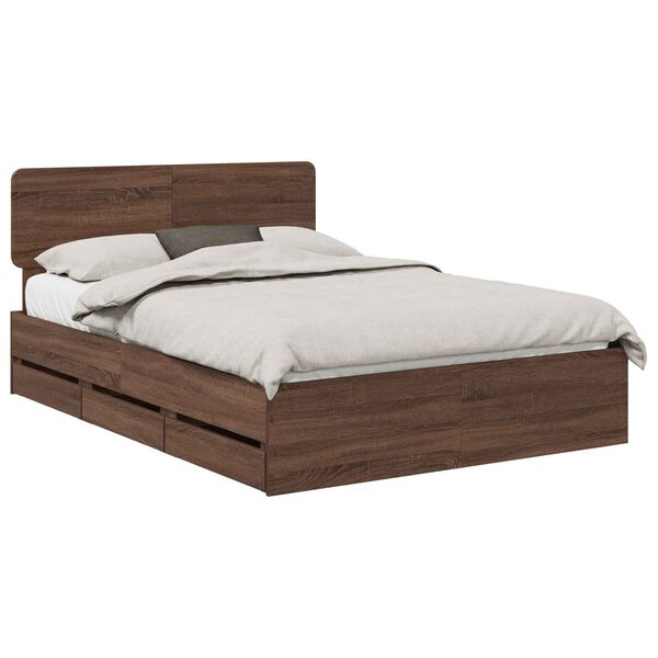 vidaXL Bed Frame with Headboard Brown Oak 150 x 200 cm Engineered Wood