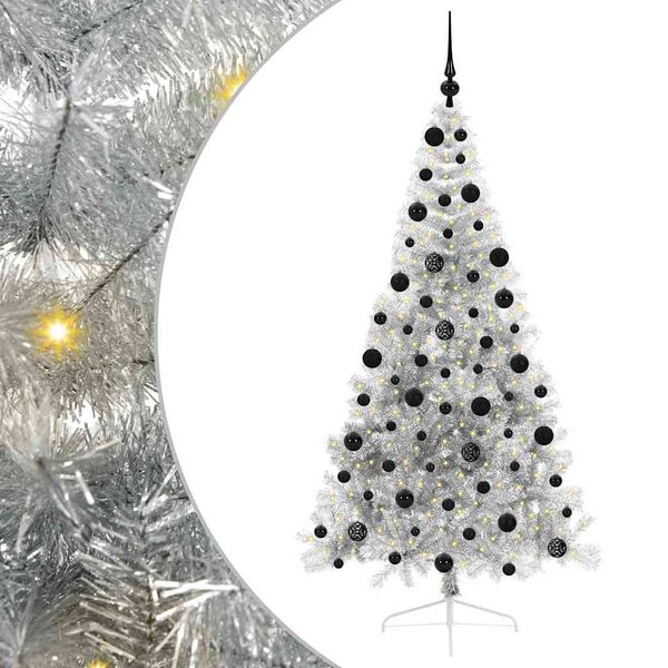 vidaXL Artificial Pre-lit Christmas Tree Silver 210 cm PET