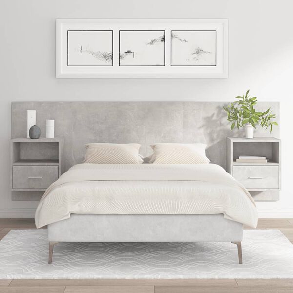 vidaXL Bed Headboard with Cabinets Concrete Grey Engineered Wood
