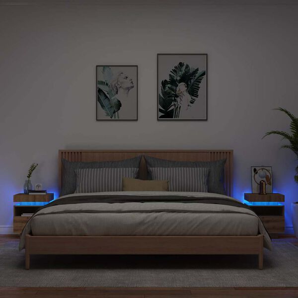 vidaXL Bedside Cabinets with LED Lights 2 pcs Artisan Oak 40x39x48.5 cm