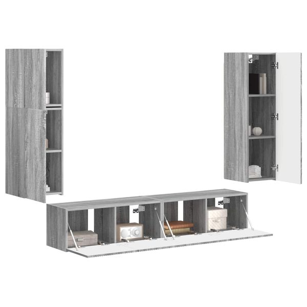 vidaXL TV Cabinet Set Wall-mounted 4 pcs Grey Sonoma Engineered Wood