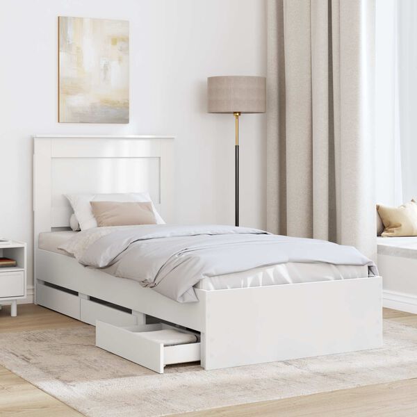 vidaXL Bed Frame with Drawer White 75 x 190 cm Engineer Wood