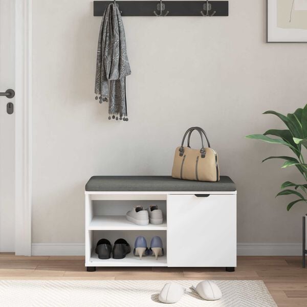 vidaXL Hall Bench with Cushion Plain White 80 x 38 x 46 cm