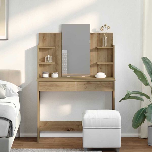 vidaXL Dressing Table with Mirror Artisan Oak 96x39x142 cm