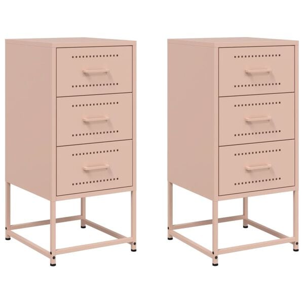 vidaXL Bedside Cabinets 2 pcs Pink 36x39x78 cm Steel
