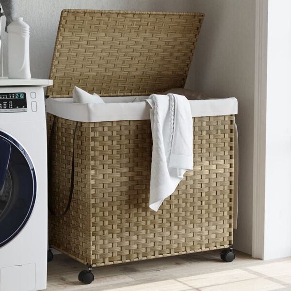 vidaXL Laundry Basket with Wheels 60x35x60.5 cm Rattan