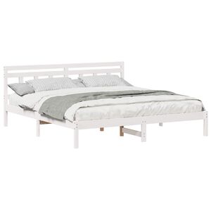 vidaXL Bed Frame with Headboard White Solid pine wood