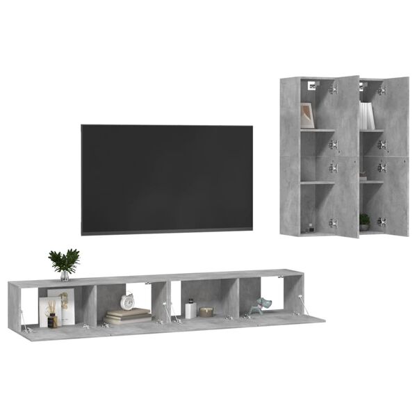 vidaXL 4 Piece TV Cabinet Set Concrete Grey Engineered Wood