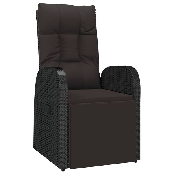 vidaXL Reclining Garden Chair with Cushions Black Poly Rattan