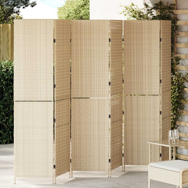 vidaXL Room Divider Folding Manual Beige 292 x 180 cm Poly Rattan