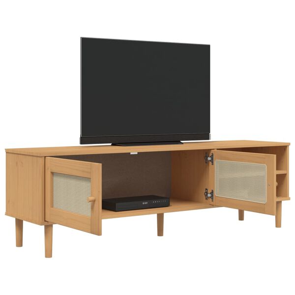 vidaXL TV Cabinet SENJA Rattan Look Brown 158x40x49cm Solid Wood Pine