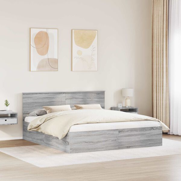 vidaXL Bed Frame Grey Sonoma 200 x 200 cm Engineered Wood