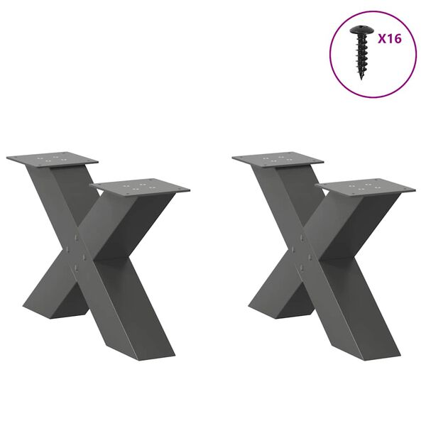 vidaXL Coffee Table Legs X-Shaped 2 pcs Anthracite 60x(30-31) cm Steel