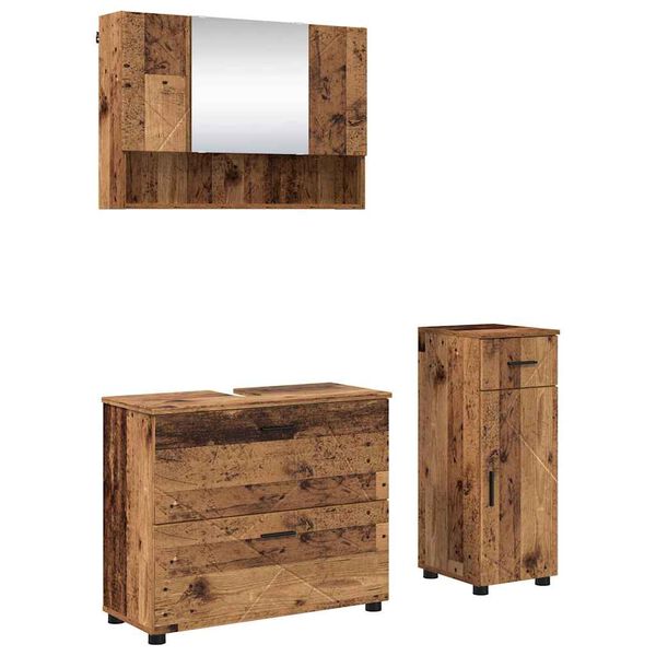vidaXL Bathroom Furniture Set 3 pcs Old Wood Engineered Wood and Metal