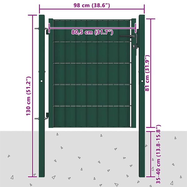 vidaXL Fence Gate PVC and Steel 100x81 cm Green