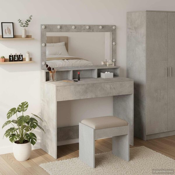 vidaXL Dressing Table Concrete Grey 100 x 41 x 135 cm Engineered Wood