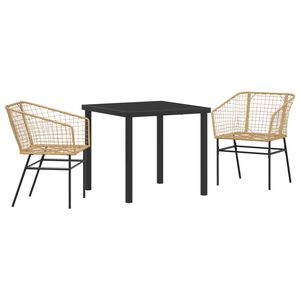vidaXL Garden Dining Set 3 pcs Brown Poly Rattan