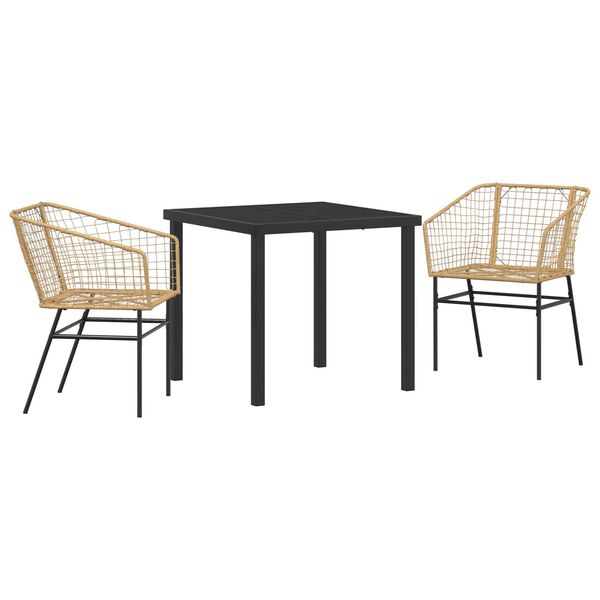 vidaXL Garden Dining Set 3 pcs Brown Poly Rattan