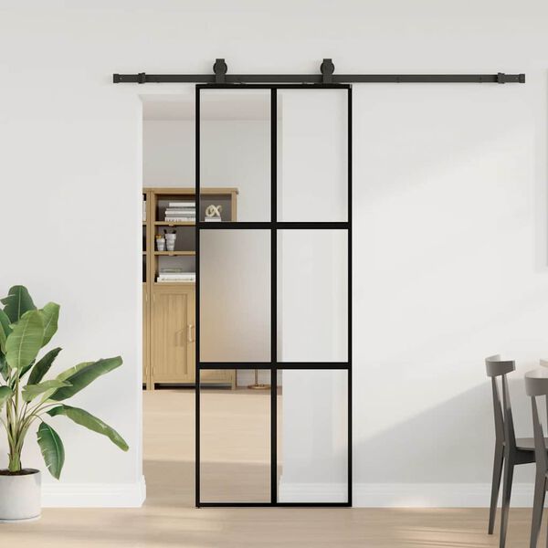 vidaXL Sliding Door with Hardware Set Black 76x205 cm Tempered Glass